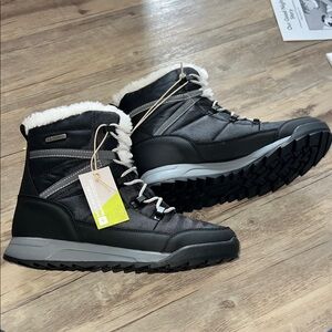 Insulated Black Winter Ankle Boots with Faux Fur Trim